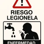 Cartel de advertencia riesgo de Legionela en instalaciones con posibilidad de exposición a aerosoles contaminados