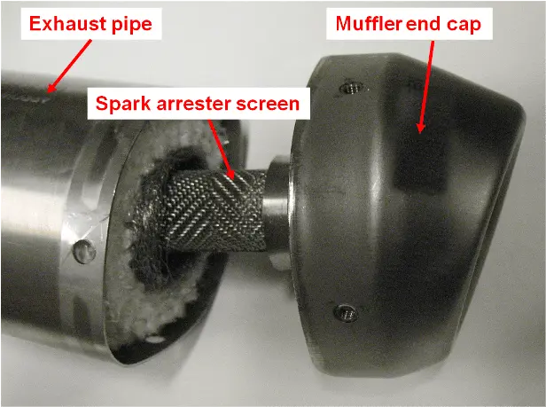 Ensamblaje desmontado de apagachispas tipo pantalla para mantenimiento en vehículos PRL, prevención de riesgos en entornos ATEX.