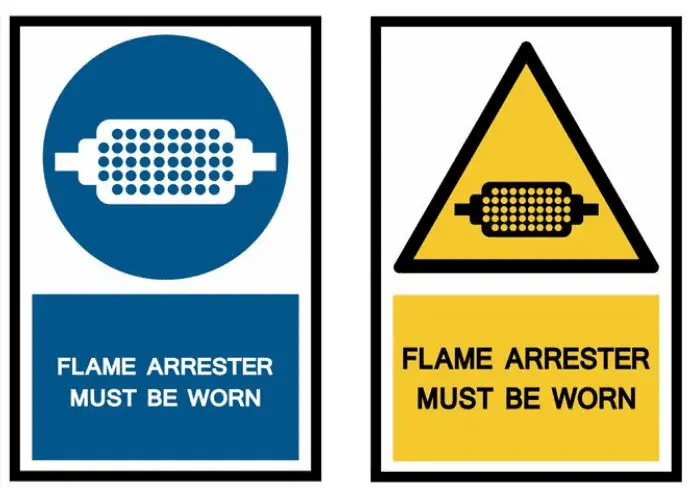 Señal de circulación obligatoria de apagachispas en vehículos PRL, para cumplimiento normativo en atmósferas explosivas ATEX.