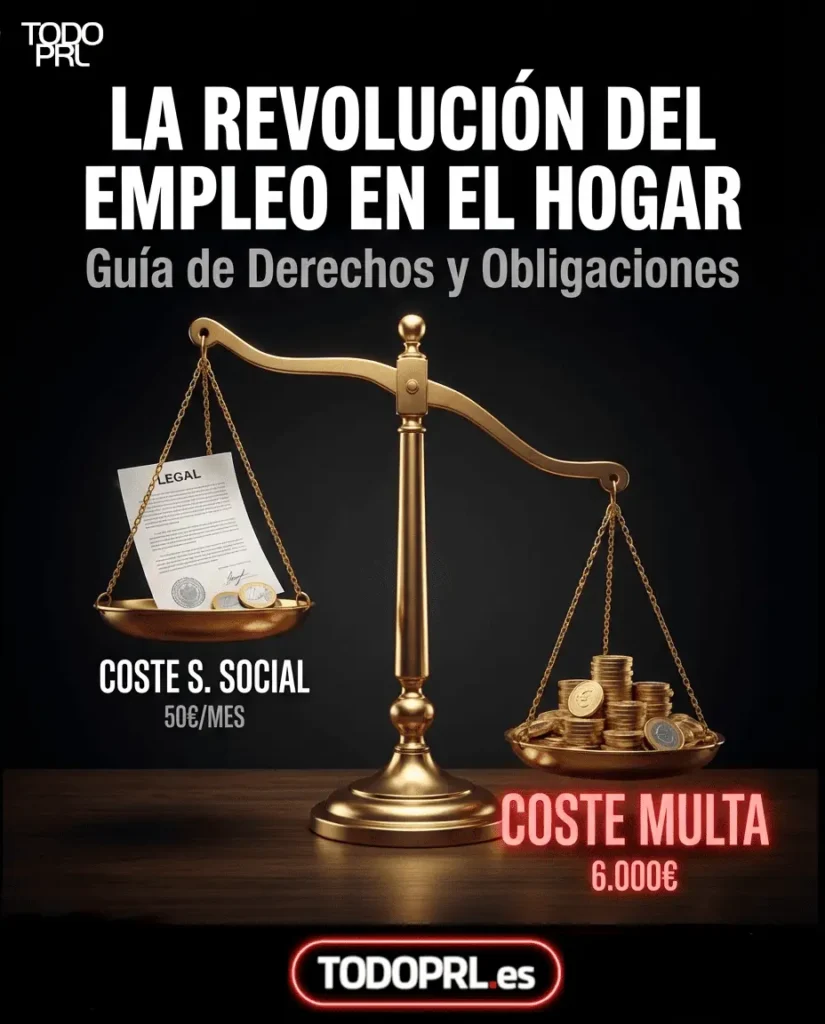 Gráfico comparativo que muestra las altas multas y recargos por incumplir la ley frente al bajo coste de asegurar correctamente a una trabajadora del hogar.